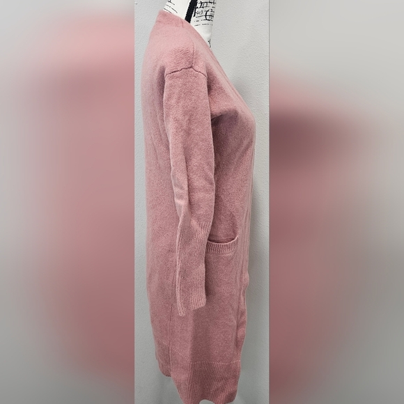 Halogen Women's Pink Front Open Cashmere Wool Long Cardigan with Pockets Small - Picture 5 of 14